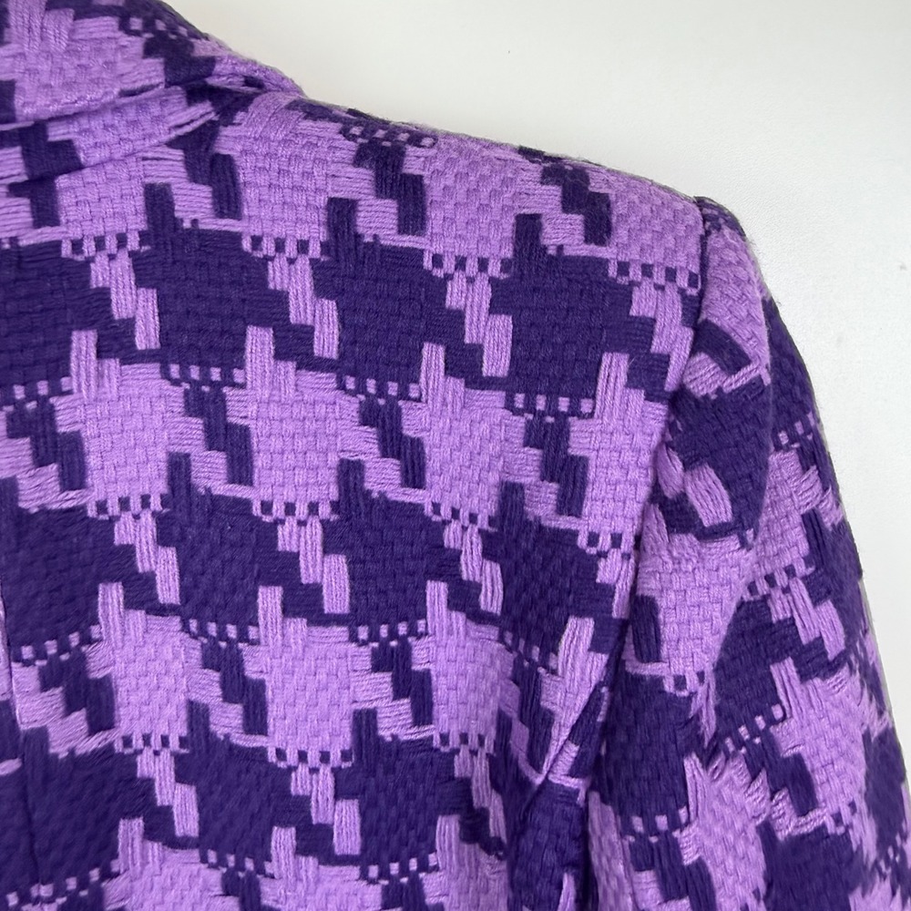 NWT L'AGENCE Inez Purple Houndstooth Cropped Double Breasted Blazer Sz 4 Jacket - Picture 6 of 12